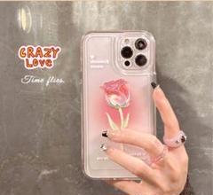 韓国 iPhoneケース13 14 クリア ローズ ピンク スマホケース