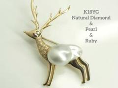 ◎可愛い♡K18YG 天然ダイヤ&マベパール&ルビー　ブローチ兼ネックレストップ
