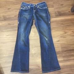 TRUE RELIGION ダメージ加工フレアジーンズパンツ 水色/VW217 00s TRUE RELIGION ダメージ加工 フレアデニムパンツ ベルボトム