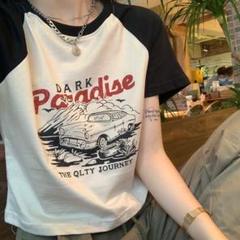 韓国 レディース ロゴ ブラック XXL Tシャツ アイボリー