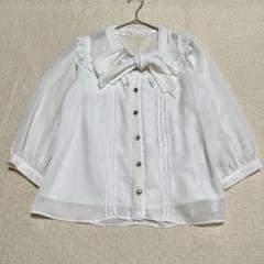 セシルマクビー　リボン付きシフォンブラウス　M シアーシャツ　七分袖　a2248