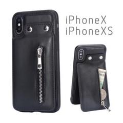 新品｜カード収納 iPhone ケース X XS テンアール フェイクレザー 黒