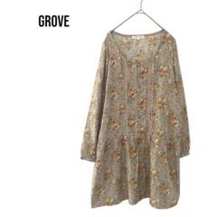 GROVEグローブ　長袖花柄チュニック　ミニワンピース　ブラウスシャツ　大きめL