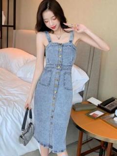 新品　レディース　デニム　ワンピース　デニム生地　ロングワンピース　ストリート