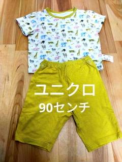 ユニクロ　90センチ　パジャマ　夏　動物　黄色　男女　ライオン　象　綿