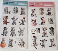 Animal　Action　ステッカー トレーシングペーパー素材　猫4枚セット