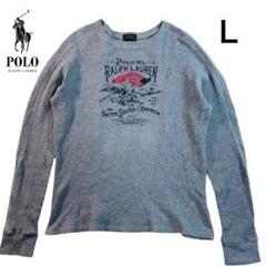 ポロラルフローレン メンズ ワッフル生地 長袖Tシャツ L グレー プリント 綿