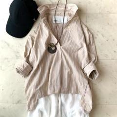 TICCA ティッカ　ストライプ柄　長袖シャツ ベージュ 美品】 TICCA / ティッカ | ストライプ オーバーサイズシャツ