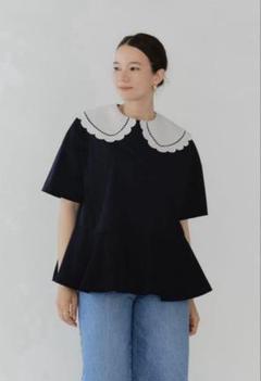 yori スカラップヘムフレアトリコットカットソー ネイビー未使用新品