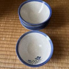 レトロ青と白の花柄 陶器 そばどんぶり小 5個セット