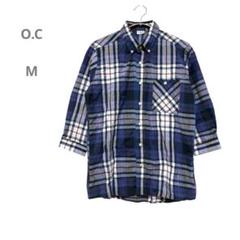 O.C 美品　メンズボタンダウンシャツ　七分袖　サッカー生地　コットン混　M