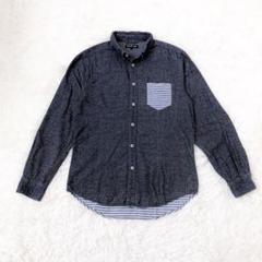 美品　セマンティックデザイン　長袖シャツ　ボタンダウン　綿100% 紺ボーダーL