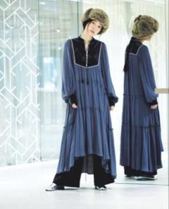 池田エライザ着用 極美品 ファーファー サテンティアードロングワンピース 希少