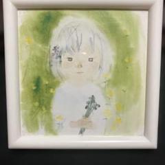ちひろ 水彩画 少女と花 1972年