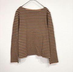 ユニクロ【M】長袖ボーダーTシャツ カットソー ボートネック スリット コットン