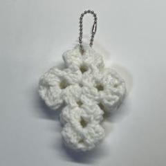 十字架 クロス ハンドメイド キーホルダー ストラップ 白 ホワイト グランジ