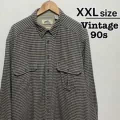 90s USA古着 フランネルシャツ 2XL チェック柄 ベージュ