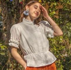 あさぎーにょ　poppy ラッフルカラーブラウス　ホワイト 新品タグ付 POPPY あさぎーにょ コットンレースフレアブラウス