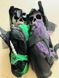 ハロウィン骸骨デザイン人形　緑・紫 フィギュア
