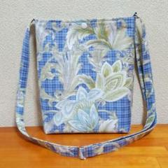 青系 チェック×花柄 ポシェット ショルダーバッグ & ミニポーチ