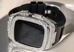 Apple Watchバンド　ラバーベルト　ステンレスカバー　クリスタルS9