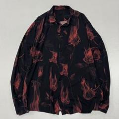 00s~ レーヨン100% L/S シャツ 薔薇 モードロック 光沢 ドレープ
