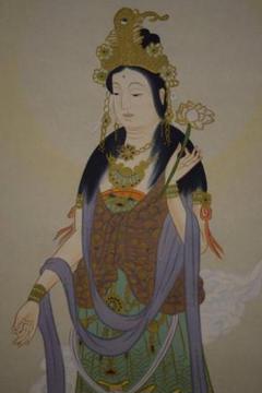 掛軸-585　観音尊像　極楽寺昌道箱書 掛軸-585 観音尊像 極楽寺昌道箱書