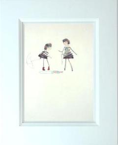 絵画油絵 F4-040314 人物可愛い子供たち 雨上がり