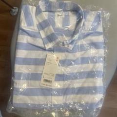 UNIQLO ボーダースリムフィットシャツ　七分袖 L サイズ　ライトブルー