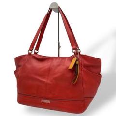 良品 coach コーチ トートバッグ ショルダー A4 肩掛け レッド レザー