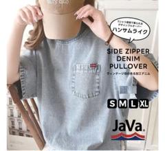 JaVa. サイドジッパーデニムプルオーバー 半袖 Tシャツ