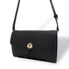 【美品】kate spade ケイトスペード ショルダーウォレット 黒 シボ革
