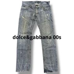 ドルチェ&ガッバーナ 00s クラッシュデニム ヒゲ加工 レザーパッチ Y2K