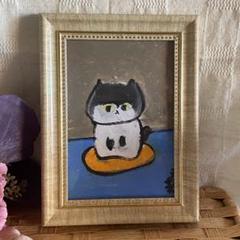 絵画。原画【かわいい猫ちゃんと梨】 原画・フレーム付き】「ねこ地蔵と黒猫ちゃん」 パステルアート