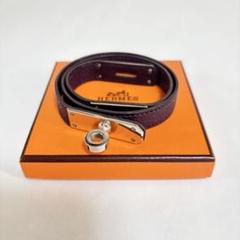 超美品　HERMES レザーメタルバングル パープル 超美品 HERMES レザーメタルバングル パープル - メルカリ