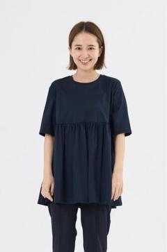 yori ヨリ ダブルフレア カットソー半袖 ペプラム ライトブルー ソリッドダブルフレアカットソー | all item| yori