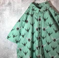 【 新品 タグ付 】 総柄シャツ デッドストック ターコイズ 日本製 ビンテージ