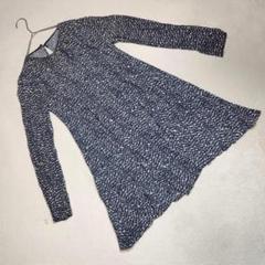 良品★ZARA チュニック 長袖 薄手 バックスリット 総柄 ネイビー