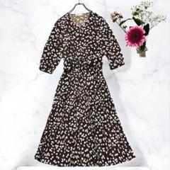 インデックス Index 花柄ワンピース 七分袖 M ブラウン 美品 フェミニン