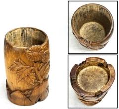 江戸時代 古竹彫 手彫り菊花 筆立 時代物 文房具 ペン立て 書道WWWT025 m68443449135_1.jpg?1714486411