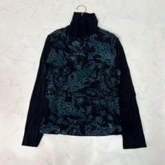 ペイズリー柄 ベロア シアー キャミソール付き ハイネック ブラウス