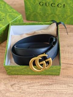 希少] GUCCI 黒524103 レザー GGマーモント 75/30 ベルト