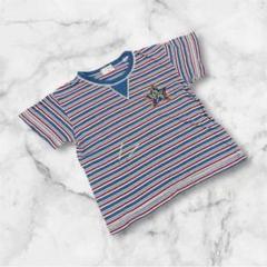 こどもの森　キッズ100 半袖Tシャツ　ボーダー　ブルー　レッド