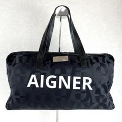 【美品】AIGNER　アイグナー　トートバッグ　ブラック　無地　ナイロン　ロゴ AIGNERアイグナー ナイロン小型トートバッグ - メルカリ