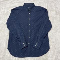 【古着】PS Paul Smith 長袖シャツ ネイビー　ドット柄　総柄　XL