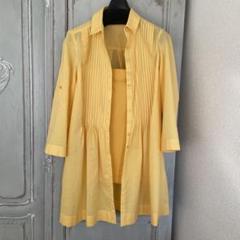 ロングシャツ チュニックブラウス ピンタック ひまわり色 M インナー付