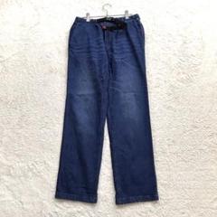 アウトドア【L】紺 デニムパンツ ベルト付き ストレート カジュアル 春夏秋