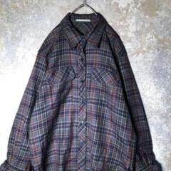 【ヴィンテージ】チェック柄 ウールシャツ 古着 ZAS5 ブルー系