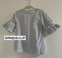 OPAQUE.CLIP 変形袖デザイン ストライプブラウス プルオーバー