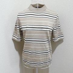 【Bashecing 】ボーダー柄半袖ニットソー Lサイズ ベージュ系